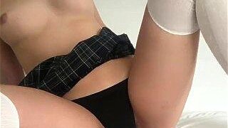 SCHOOLGIRL RUBS AND FINGERS HER TIGHT PUSSY